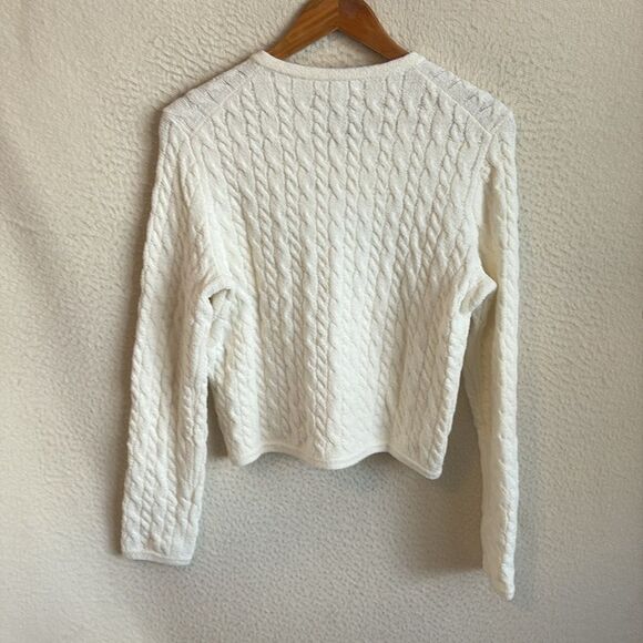 J Crew Odette cable-knit sweater lady jacket in cotton-blend bouclé Small Ivory - Picture 4 of 11